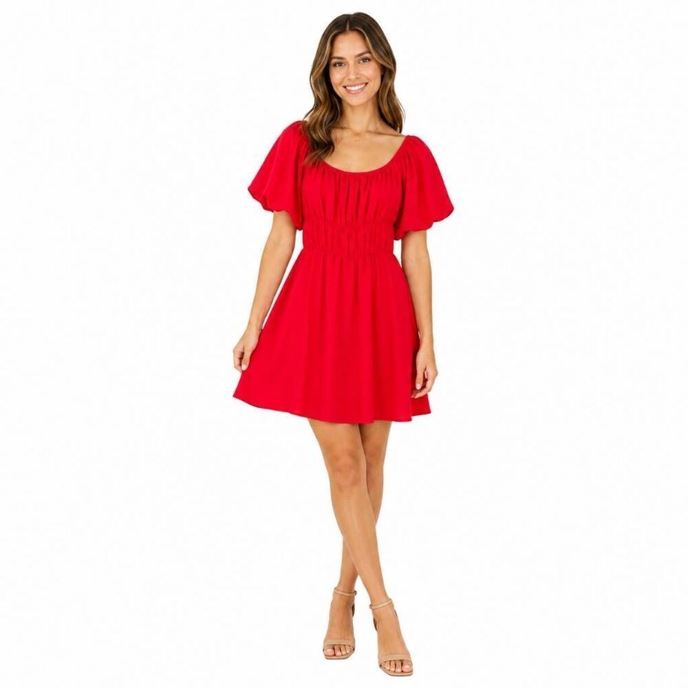 Francesca’s Red Puff Sleeve Mini Dress Small, NWT